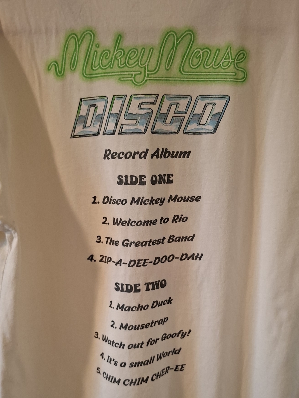 Vintage Disney "Mickey Mouse Disco" 100% Cotton Beige/Green Ringer Tee (Size S) - Picture 4 of 6